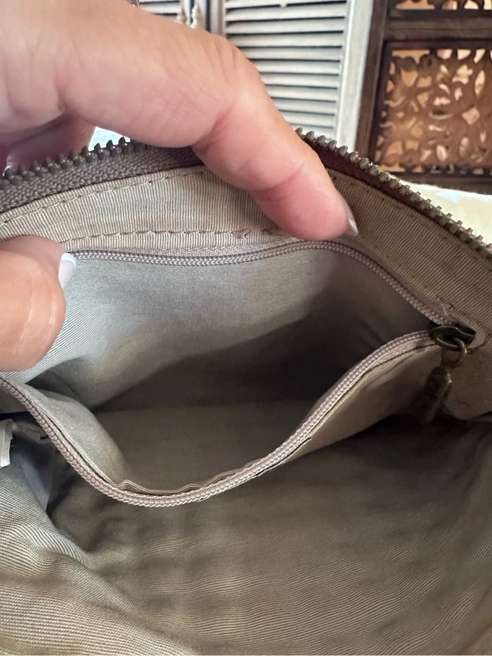 Prune, Handmade in Argentina Brown & Tan Suede & Stud Wristlet Wallet / Bag.